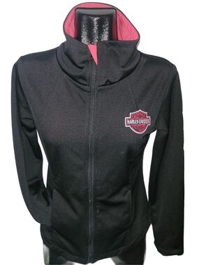 Harley-Davidson Black & Pink Zip-Up Lightweight Jacket Size S/M